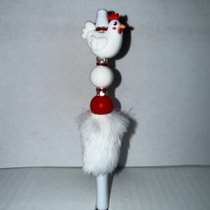 Charming Handmade Beaded Chicken Pen-Furry Base with 3D silicone chicken/beads